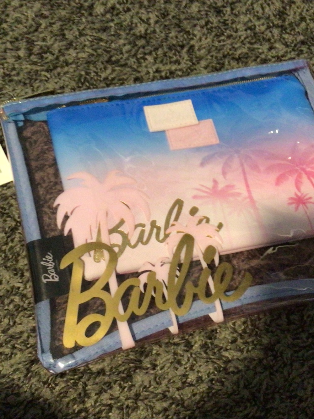 Barbie Pink and Blue Gradient Palm-Print Cosmetic Pouch